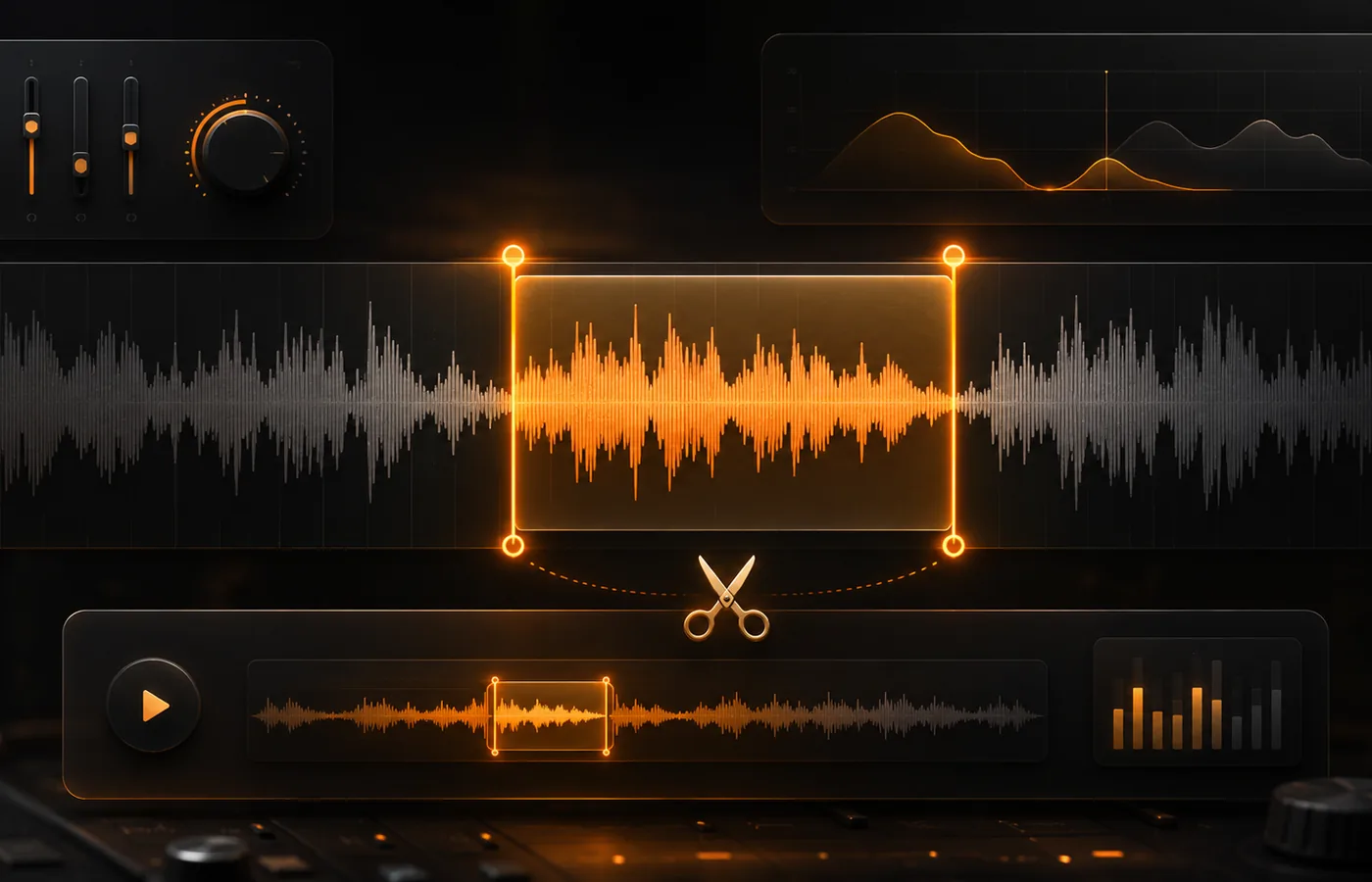 Audio waveform being trimmed into a short jingle clip
